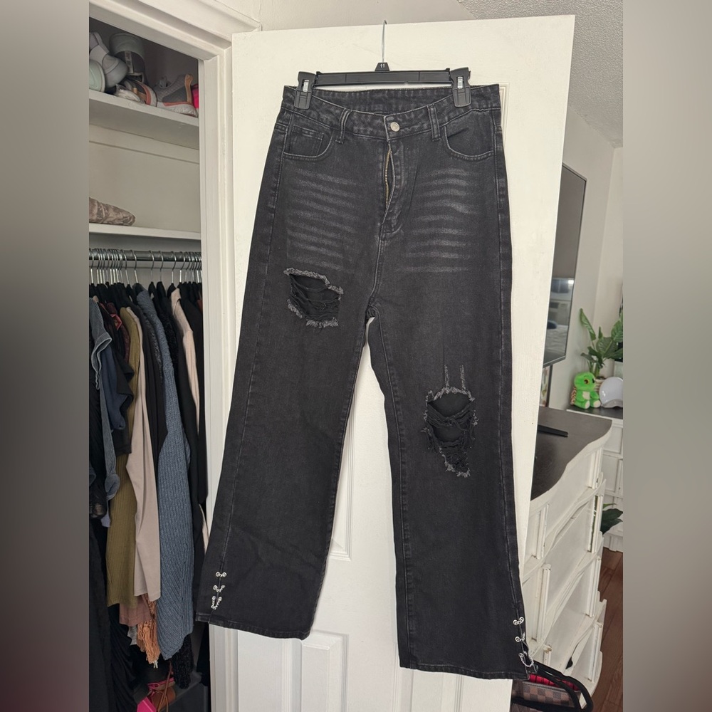 Black Distressed Jeans - Picture 2 of 4